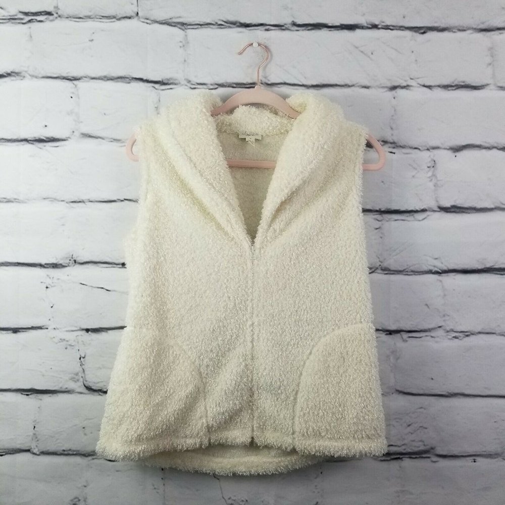 J Jill Cream Fleece Fuzzy Boucle Full Zip Vest